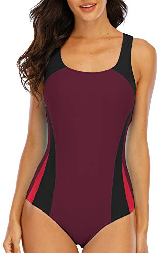 Halcurt Badeanzug Damen Sport mit Cups Einteiliger Badeanzüge S-XXL | U Ausschnitt, Racer Rückendesign, Hohe Elastizität, Atmungsaktiv, Schnell Trocknend, Vollständige Abdeckunge