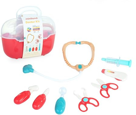 Miniland - Arztkoffer-Spielset für Kinder | Kinderarztkoffer mit 8 Teilen | Arzt-Spielset für Kinder mit Zubehör, Pädagogisches und Symbolisches Spielzeug