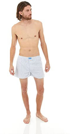 Hart Caleçon Boxer Shorts pour Homme en Coton Mélangé - Lot de 2 - Conception Britannique - Caleçons Classiques à Rayures Bleues - Sous-Vêtements en Tissu Confortables et Amples pour Hommes - Taille M