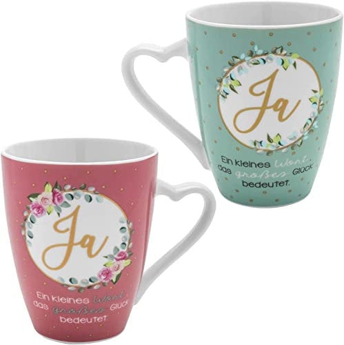 GRUSS & CO Tassenset Motiv Ja | Tassen mit Herzhenkel, Porzellan, 30 cl | Geschenk Hochzeit, Paare | 47110