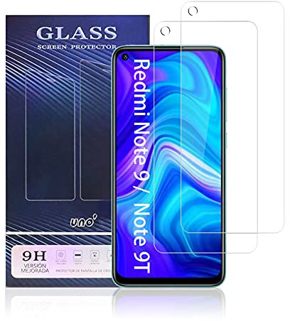 UNO' 2 Pezzi Vetro Temperato per Xiaomi Redmi Note 9/10X 4G/Note 9T, Ultra Resistente, Senza Bolle, 9H, Antigraffio.