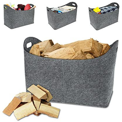 LZQ XXL Filztasche Kaminholzkorb mit Verstärkter Griff, Holzkorb für Kaminholz aus Filz, Filztaschen Shopper Extra Dicker für Einkauf, Kaminholz, Zeitung, Brennholz (4 Stück Hellgrau)
