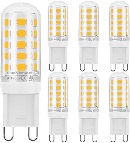 DiCUNO G9 LED Bulb Dimmable Warm White 2700K, 30W Halogen Equivalent, 2.6W, 260LM, Energy Saving G9 LED Light Bulbs for Chandelier, Ceiling Lights, 6 Pcs