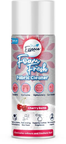 TruEssence Carpet Cleaner Shampoo Floor Cleaner Stain Remover Foam Car Upholstery Cleaner - Neutralises Odours, Deep Cleans, Antibacterial Spray - Powerful Foam Shampoo 400ml (Cherry) Made in the UK