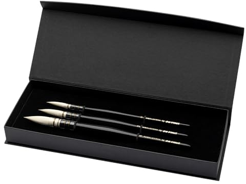 Kagalovska by da Vinci - Casaneo White 3 Brush Gift Box Set - Extra Soft, Wavy White Synthetic fibers in a quill with Black Handle for All Media