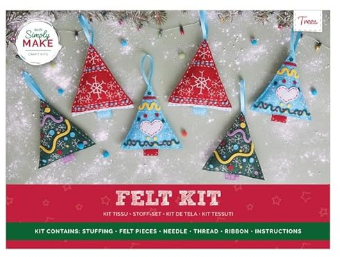 Simply Make Felt Christmas Decorations Craft Kit, Trees, Christmas Festive Hanging Craft Decoration, Add Cute Accents to Festive Home Decor, Craft Gift, Hanging Decorations for Tree, Home