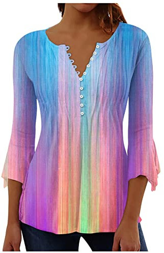 LSAltd Papa Tshirt Gym Top Jeanshemd Damen Langarm Hemdverlängerung Große Größen Pailletten Holzfällerhemd Bedrucktes Shirts Sexy Bluse Bunt Weisse Bluse Haenger, XL