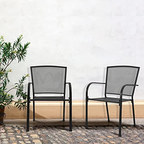MFSTUDIO Metal Garden Chairs Set of 2, Mesh Design, E-coating Patio Chairs, Stackable, Easy to Assemble, Bistro, Patio, Balcony, Dining Chairs Set