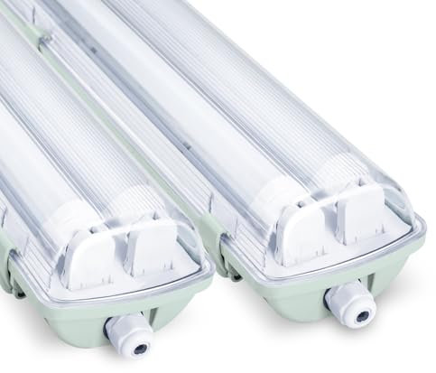 Vigevee LED Feuchtraumleuchte Wannenleuchte 120cm 2 x 18w 3600LM Neutralweiß 4500K Doppelt T8 LED Röhre, IP65 Wasserfest Feuchtraumlampe Werkstattlampe für Garage, Keller, Büro - 2 Stück