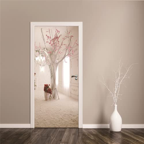 PLEETS Sticker de Porte 90 x 200cm Arbre blanc Peinture murale de porte Sticker, Autocollant Porte Trompe l'oeil, Stickers muraux Salon Porte, Cuisine, Chambre, Salle de Bain