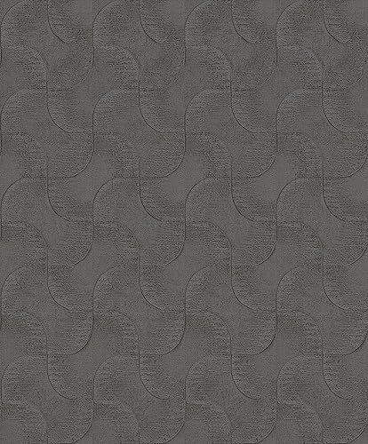 Rasch Tapete 608168 - Einfarbige Vliestapete in Dunkelgrau mit grafischem Muster und changierendem Metallic-Effekt aus der Kollektion Sky Lounge