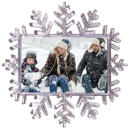 Christmas Fridge Magnets, Snowflake Medium, Photo Insert 7 x 4.5 mm (Pack of 2) - Ideal Personalised, Stocking fillers or Home Decor