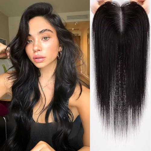 HAIRCUBE Haartopper für Frauen mit dünnerem Haar natürliches Schwarz 100% echtes menschliches Haar topper für Frauen ohne Pony Menschenhaar topper mit Schweizer Spitzenbasis handgebunden 14 Zoll