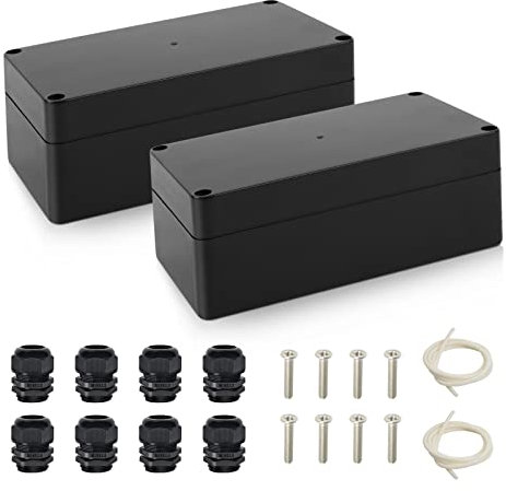 QLOUNI Pack of 2 Surface-Mounted Junction Box IP65 Waterproof 158 x 90 x 60 mm ABS Junction Box Large Electrical Project Box Junction Box Black Electronic Project Box Distribution Box Electrical