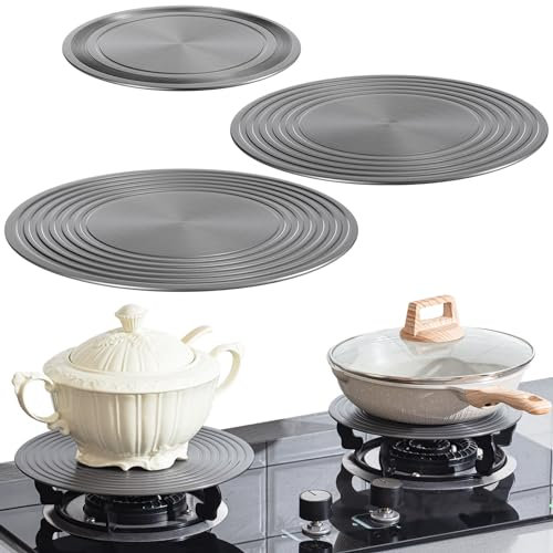 Tujoe 3 Pcs Simmer Plate Heat Diffuser for Gas Stove 7.8/9.5/11'' Round Stove Diffuser Fast Defrosting Tray Simmer Ring Multifunctional Thawing Plate for Gas Stovetop Pot Protection