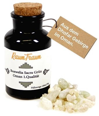 Premium Weihrauch - Boswellia Sacra Hojari - Oman, Weltrangliste Nr.1-100ml Apothekerglas - handverlesener Qualität - plastikfrei und Co2 neutral (Boswellia Sacra Grün)