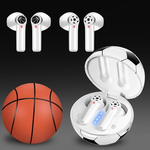 FEFURS 2Pcs Wireless Earbuds for Kids, Noise Cancelling Earbuds with 40Hrs Playtime, Comfortable Fit Ergonomic Design, Soccer Ball Earphone, Basketball and Football Kid Earbuds