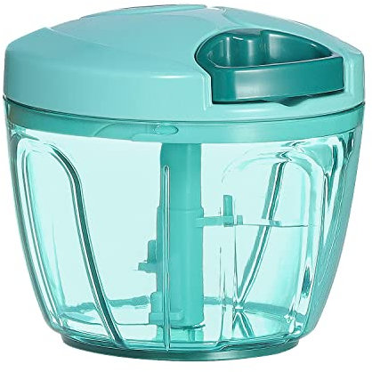 Ourokhome Procesador manual de alimentos, picador de verduras, portátil, cuerda de extracción manual, cortador de cebolla para verduras, jengibre, frutas, frutos secos, hierbas, etc., 650 ml, azul