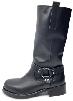 Vyjoù ®️ Mia Stivale Donna Primavera Estate sfoderato al polpaccio in vera pelle nero Made in Italy Handmade borchie (Vera Pelle Nero, Sistema Taglie Calzature EU, Adulto, Donna, Numero, Media, 39)