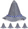 Relaxdays Seppelhut 5er Set, blau-weiße Kordel, Faschingshut für Karneval, breite Krempe, bayrischer Filzhut, grau/blau