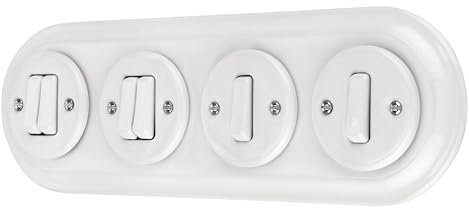 Unterputz Porzellan Retro Schalter, Doppelschalter, 4-fach, All-in-One, SET Serie PR1 weiß
