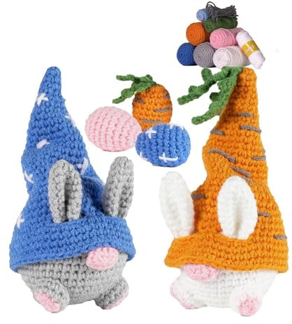 Qhpnunhq Häkelpaket für Anfänger, 2 Stück, Osterhase mit Ostereiern, mit Schritt-Für-Schritt-Anleitung, 1 Set