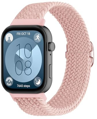 SMYAOSI Nylon Correa para Huawei Watch Fit 3 Smartwatch, Correa Elástica Deportiva de Nylon Trenzado Ajustable Correa para Huawei Watch Fit 3 Smart Watchband (Rosa)