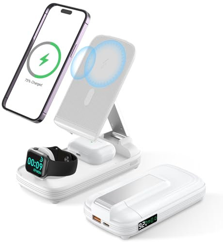 Station de Charge,Chargeur Induction, Chargeur sans Fil avec 10000mAh Power Bank,Mag-Safe Chargeur Portable,20W Chargeur Rapide pour iPhone 16/15/14/13/12 Toutes Séries/iWatch/AirPods