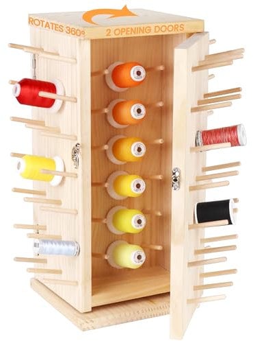 New brothread 129 Spulen (DIY) 360° Voll Rotierende Holz Fadenhalter/Garnhalter/Fadenspulen Organizer mit Doppeltüren (Innerer Raum Halt ≤ 500M Garnspulen) zum Nähen, Quilten, Sticken, Haare Flechten
