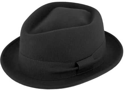 fiebig Pork Pie Diamond mit Ripsband | Crushable und Waterproof Wollfilzhut | Hochwertiger Unisex Filzhut (61-XL, Schwarz)