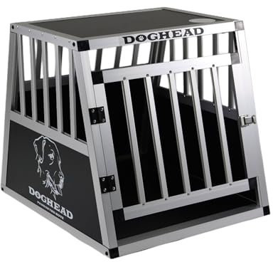 DOGHEAD Hundetransportbox Hundebox Alu Reisebox Transportbox, 50 x 60 x 50 cm, Ecoline, schwarz/Silber