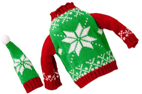 Garneck 1 Satz Weinflaschenhülle Mit Weihnachtspullover Partyweinflaschenkleidung Weihnachtsweinflaschenhut Christbaumschmuck Feiertags-weinflaschenpullover Weinzubehör Polyester Green