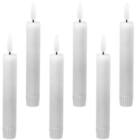 LED Universum - 6er Set LED Echtwachs Stabkerzen weiß 15cm warmweiß für 1 x AAA je Kerze (nicht enthalten) Tischdekoration für Hochzeit, Weihnachten, Feste, Partys (weiß 15cm - 6er Set)