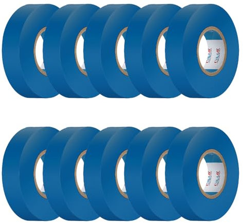 CILIA Ruban isolant électrique 19 x 25 m10 pièces PVC réparation et liage, Naastro adhésif, 7 couleurs pour tensions jusqu'à 6 kv, électriques professionnelles, flexibles, auto-extinguent (Azur)