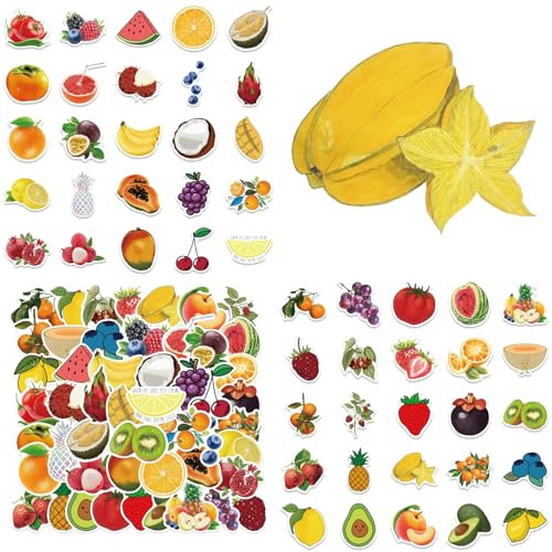 50 Stück Früchte Aufkleber, Fruit Stickers für Kinder Teens Erwachsenen,Obst Gemüse Aufkleber, für Scrapbook, Skateboard, Auto, Gepäck Vinyl Wasserdicht Graffiti Sticker Pack