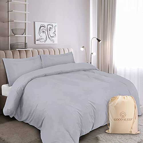 Good Sleep Bedding Super King Size Duvet Cover Sets, 100% Cotton 3 Pc Bedding Set, Zipper Closure Super King Size Bed Duvet Cover Set, Soft Super Kingsize Duvet Cover Sets, Light Grey