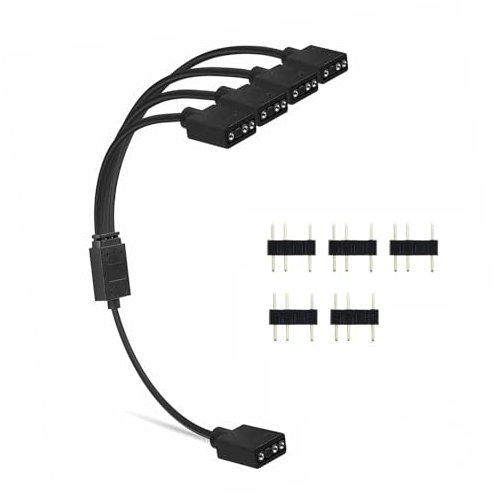 ARGB Splitter Cable 1 to 4 Fan Splitter 5V 3 Pin Addressable RGB LED Sync Cable Extension 30cm LED Strip Connectors for Computer Chassis Expand CPU Cooler and 5V ARGB Fan