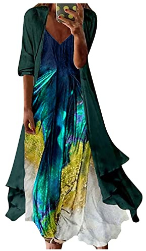 Abendkleid Damen Lang Festliche Zweiteilig Abendkleider Elegant Für Hochzeit Kleid Hochzeitsgast Kleider A Linie Chiffon-Cardigan Cocktailkleid Frauen Mit Ärmeln Partykleid Spaghettiträger