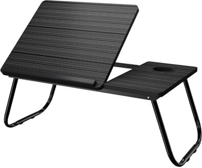 HENGMEI Laptoptisch fürs Bett Laptop Betttisch Faltbarer mit Höhenverstellbar Lapdesk Laptophalter Schoßtisch Tisch mit Tablet-Schlitz und Cup Slot Notebook Tisch, 57 x 33 x 28 cm(Schwarz Gebürstet)