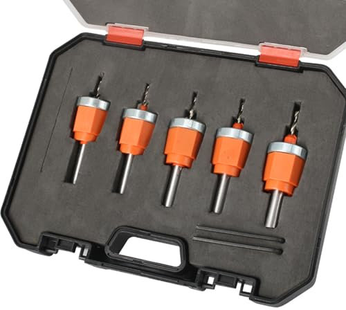 5-Piece Countersink Drill Bit Set with Adjustable Depth Stop for Wood & Plastic, 2.8/3.0/3.2/3.5/4mm Tapered HSS Drill Bits Kit for for Woodworking with Storage Box