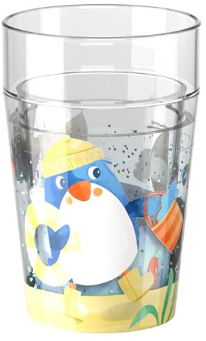 HABA Glitzerbecher Pinguin – Kinderbecher mit funkelndem Glitzer-Effekt, perfekt für Wasser, Saft & Tee, Praktisch für kleine Hände – 2012447001