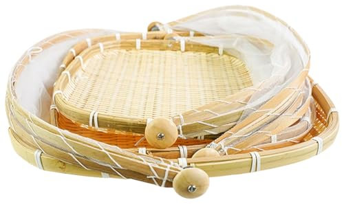 Tente alimentaire en bambou 3 pcs, 14/10/16 pouces carrés de fruits carrés avec couvercle, couvercles alimentaires en maille anti-poussière pour fruits de légumes Repas, pain servant des paniers