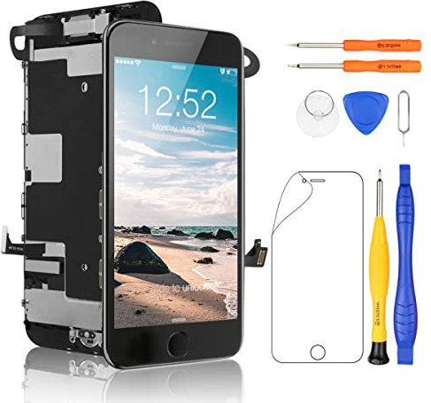 Yodoit for iPhone 8 / SE 2020 LCD Screen Replacement with Home Button, Earpiece Speaker, Front Camera, A1863 A1905 A1906 Black Touch Digitizer Assembly with Full Repair Tool Kit and Screen Protector