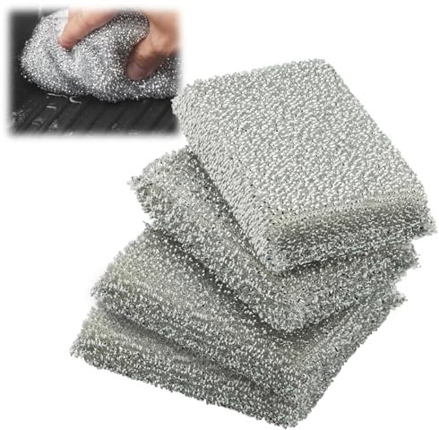 KYLOS Glänzerkissen Silber 4 Stück, Spülschwamm, Topfreiniger, Lurex-Schwamm, Ideal Für Beschichtete Pfannen, Töpfe, Glaskeramikkochfelder, Reinigung In Der Spülmaschine Möglich