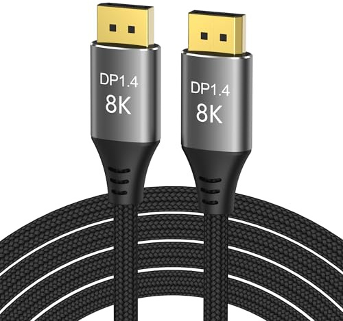 PremiumCord Cable 8K DisplayPort 1.4 M/M 0,5m, Enchufe a Enchufe, 32,4Gbps, Vídeo UHD 8K@60Hz, 5K@60Hz, 4K@144Hz, HDCP 2.2, Conectores Chapados en Oro, Trenza de Cable Textil