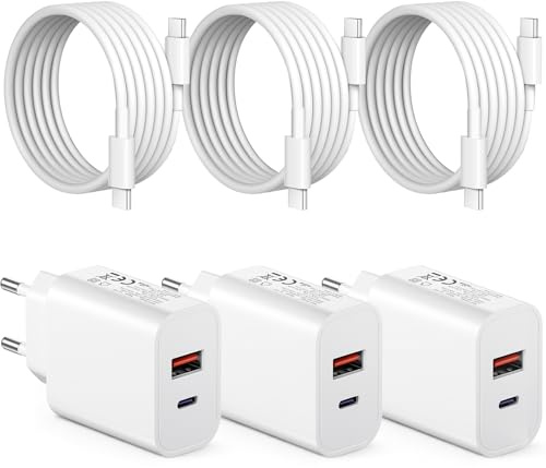 [3 Stück] 30W USB C Ladegerät + Schnellladekabel, 2-Port Schnellladegerät mit 1.8M Ladekabel，USB Stecker Netzteil Kompatibel mit iPhone 16/15/Samsung Galaxy/Google etc