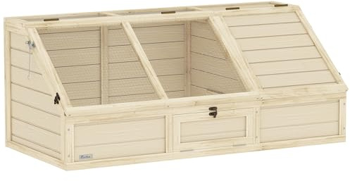 PawHut Schildkrötenhaus aus Holz Schildkrötengehege mit Zwei Haupthäusern, aufklappbarem Oberseite, Verschlüssel Reptilienkäfig für Amphibien Indoor Outdoor 120 x 55 x 50 cm Natur