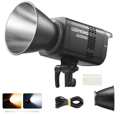 Godox LITEMONS LE200Bi 220W Bi-color LED Video Light, with Reflector | 2800K-6500K Dimmable Studio Light with 11 FX Lighting Effects, LED Photography Light, Support Wired DMX/RDM/APP Control