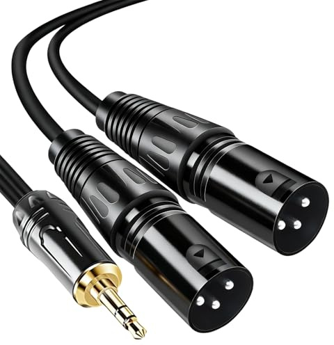 GEU 3,5mm Klinke auf Dual XLR Kabel 1m, Y-Splitter Stereo Audio Adapterkabel, 1/8 Zoll TRS Stecker auf 2x XLR Stecker Unbalanced für Mikrofon, Mischpult, DSLR Kamera & Smartphone, Schwarz