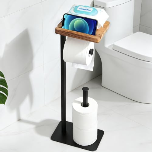 YIGII Toilettenpapier Ständer, Toilettenpapierhalter mit Handyhalterung, WC Rollenhalter Stehend Für 4 Rollen, Badezimmer zubehör, Stabile Basis